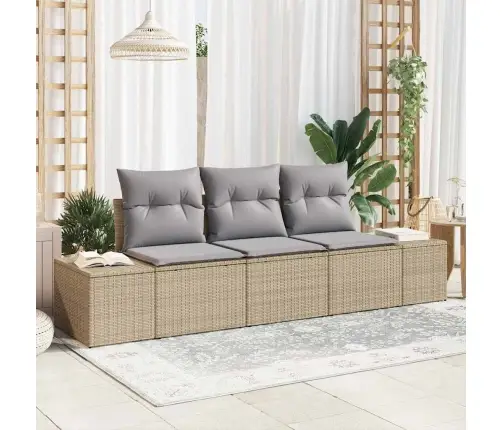 Sodo Sofų Rinkinys Su Pagalve 3 Pcs Bežinė Ir Šviesiai Pilka