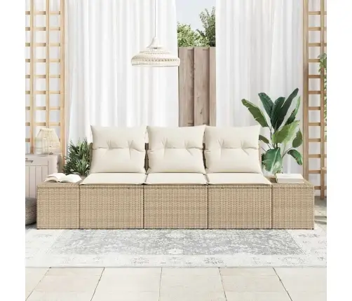 Sodo Sofų Rinkinys Su Pagalve 3 Pcs Bežinė Ir Kreminė