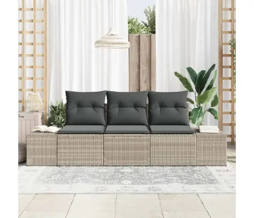 3 Gabalu Dārza Dīvānu Komplekts Ar Spilveniem Gaiši Pelēks Polietilēna Rotangpalma Vidaxl