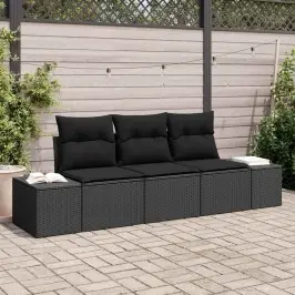 Sodo Sofų Rinkinys Su Pagalve Su Saugykla 3 Pcs Juoda