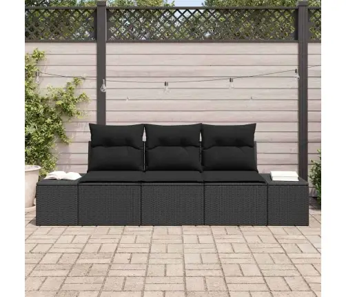 Sodo Sofų Rinkinys Su Pagalve Su Saugykla 3 Pcs Juoda