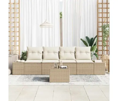 5 Daļu Dārza Dīvānu Komplekts Ar Spilveniem Bēšā Krāsā Vidaxl