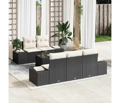 6 Daļu Dārza Dīvānu Komplekts Ar Spilveniem Melna Polietilēna Rotangpalma Vidaxl