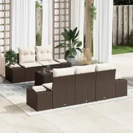 Dārza Dīvānu Komplekts 6 Pcs Brūns Un Krēma 55 X 55 X 37 Cm Vidaxl