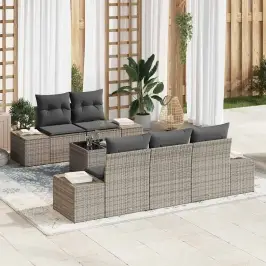 Sodo Sofų Rinkinys Su Pagalve 6 Pcs Pilka 55 X 55 X 37 Cm