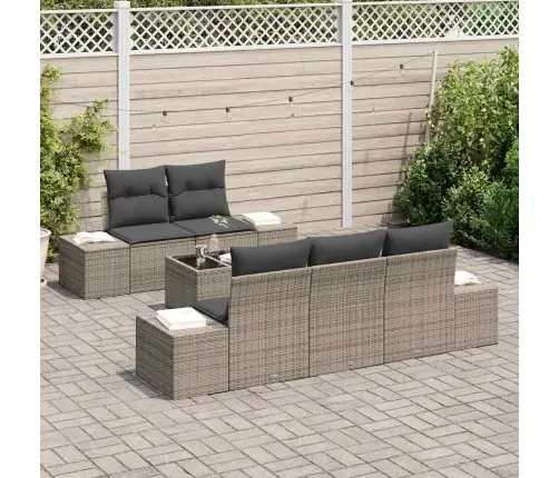 Sodo Sofų Rinkinys Su Pagalve 6 Pcs Pilka Poliratanas