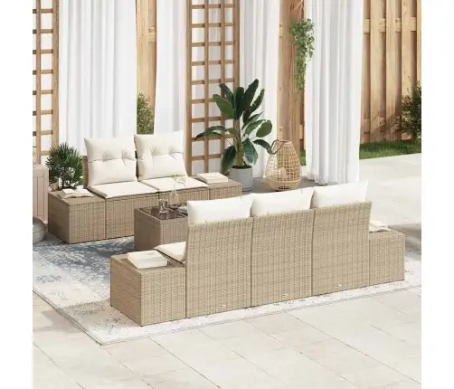 6 Daļu Dārza Dīvānu Komplekts Ar Spilveniem Bēšs Poliratans Vidaxl