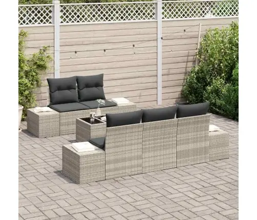 6 Gabalu Dārza Dīvānu Komplekts Ar Spilveniem Gaiši Pelēks Poliratanis Vidaxl