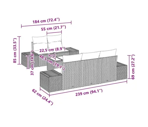 6 Gabalu Dārza Dīvānu Komplekts Ar Spilveniem Gaiši Pelēks Poliratanis Vidaxl