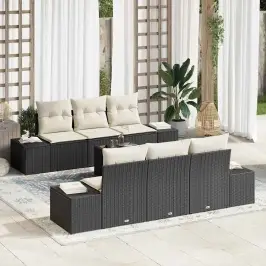 Dārza Dīvānu Komplekts 7 Pcs Melns Un Krēmkrāsa 55 X 55 X 37 Cm Vidaxl