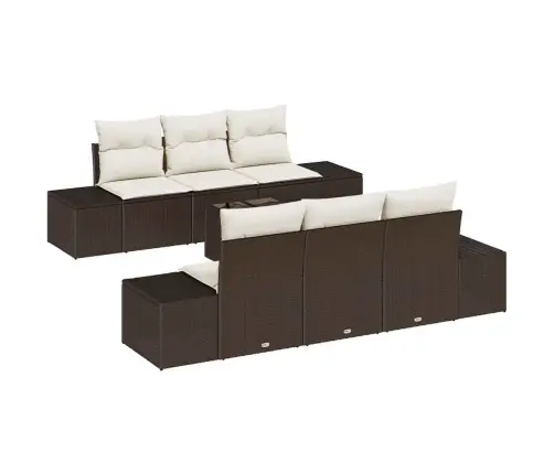 Sodo Sofų Rinkinys 8 Pcs Ruda Ir Grietinėlė Poliratanas