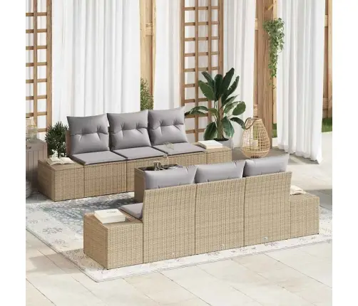 7 Daļu Dārza Dīvānu Komplekts Ar Spilveniem Bēšs Poliratanā Vidaxl