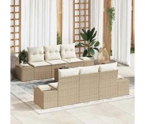 7 Daļu Dārza Dīvānu Komplekts Ar Spilveniem Bēšā Poliratanā Vidaxl