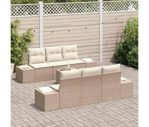 7 Daļu Dārza Dīvānu Komplekts Ar Spilveniem Bēšā Poliratanā Vidaxl