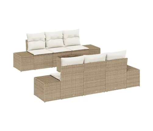 7 Daļu Dārza Dīvānu Komplekts Ar Spilveniem Bēšā Poliratanā Vidaxl