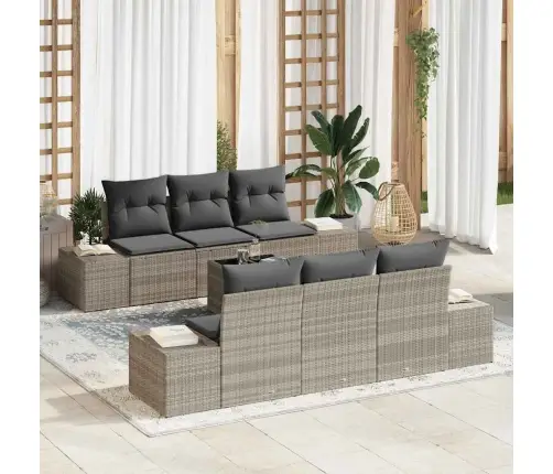 7 Daļu Dārza Dīvānu Komplekts Ar Spilveniem, Gaiši Pelēks, Poliratan Vidaxl