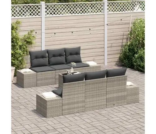 7 Daļu Dārza Dīvānu Komplekts Ar Spilveniem, Gaiši Pelēks, Poliratan Vidaxl