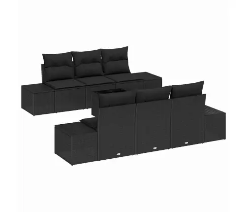 7 Daļu Dārza Dīvānu Komplekts Ar Spilveniem Melnā Poliratanā Vidaxl