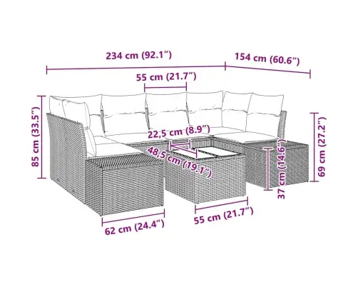 Aia Diivanikomplekt Padjaga 8 Pcs Must Ja Kreem Polürotang