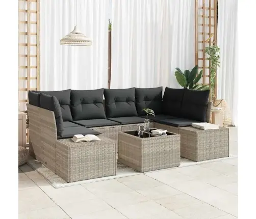 7 Daļu Dārza Dīvānu Komplekts Ar Spilveniem Gaiši Pelēks Poli Rotangpalma Vidaxl