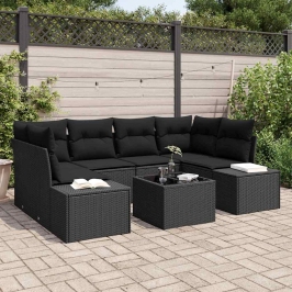 Dārza Dīvānu Komplekts Ar Spilvenu 7 Pcs Melna 55 X 55 X 37 Cm Vidaxl
