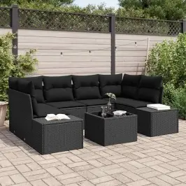 Dārza Dīvānu Komplekts Ar Spilvenu 7 Pcs Melna 55 X 55 X 37 Cm Vidaxl