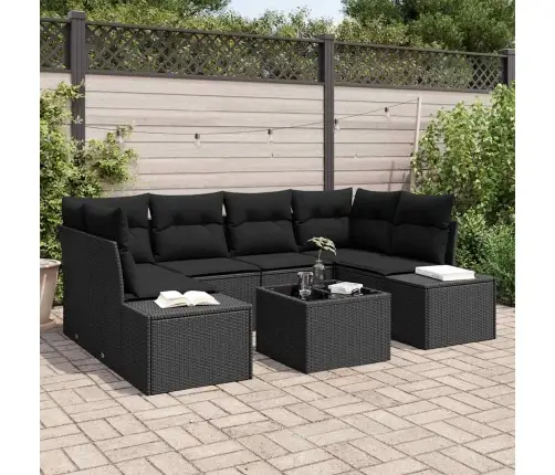 Sodo Sofų Rinkinys Su Pagalve 7 Pcs Juoda 55 X 55 X 37 Cm