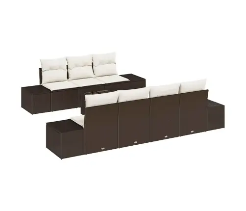 Sodo Sofų Rinkinys 8 Pcs Ruda Ir Grietinėlė Poliratanas