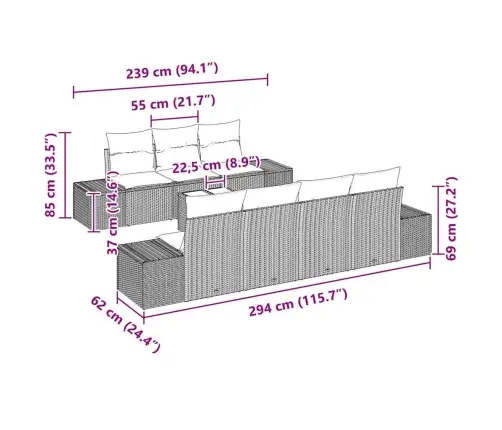 Aia Diivanikomplekt Padjaga Ladustamisega 8 Pcs Hall Polürotang