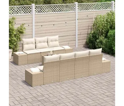 8 Daļu Dārza Dīvānu Komplekts Ar Spilveniem Bēšs Poli Rotangpalma Vidaxl