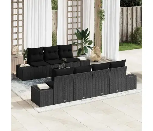 8 Gabalu Dārza Dīvānu Komplekts Ar Spilveniem, Melns Poli Rotangpalma Vidaxl