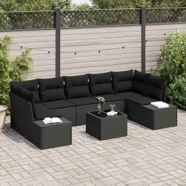 Sodo Sofų Rinkinys Su Pagalve 8 Pcs Juoda 55 X 55 X 37 Cm