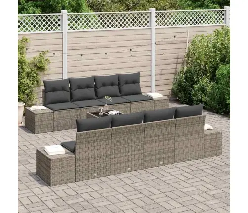 Sodo Sofų Rinkinys Su Pagalve 8 Pcs Pilka Poliratanas