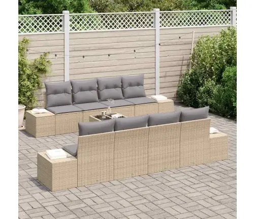 7 Daļu Dārza Dīvānu Komplekts Ar Spilveniem Bēšs Poli Rotangpalma Vidaxl