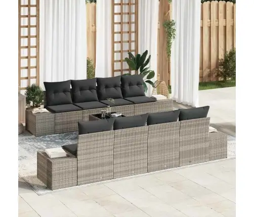 7 Daļu Dārza Dīvānu Komplekts Ar Spilveniem Gaiši Pelēks Poli Rotangpalma Vidaxl