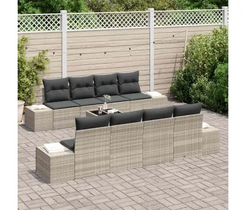 7 Daļu Dārza Dīvānu Komplekts Ar Spilveniem Gaiši Pelēks Poli Rotangpalma Vidaxl