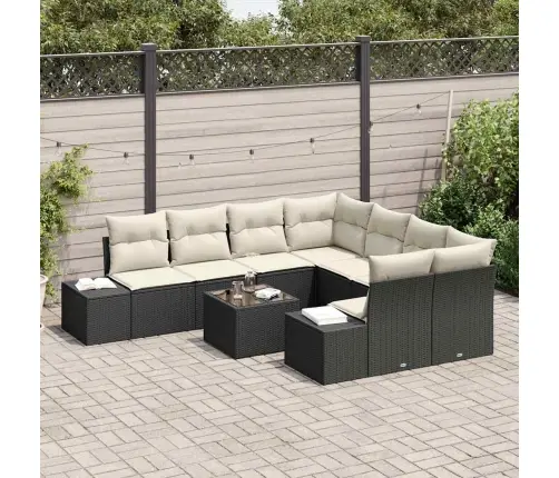 9 Daļu Dārza Dīvānu Komplekts Ar Spilveniem Melnā Polirattānā Vidaxl