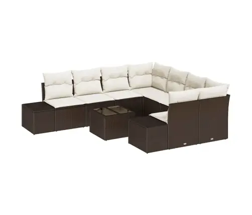 9 Daļu Dārza Dīvānu Komplekts Ar Spilveniem Brūns Poli Rotangpalma Vidaxl