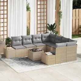Dārza Dīvānu Komplekts 9 Pcs Bēšs Un Pelēks 55 X 55 X 37 Cm Vidaxl