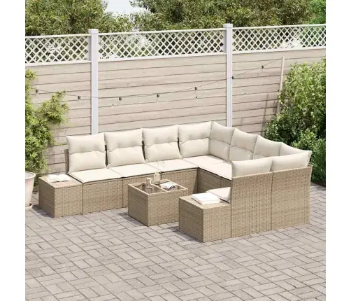 9 Gabalu Dārza Dīvānu Komplekts Ar Spilveniem Bēšā Poli Rotangpalmas Vidaxl