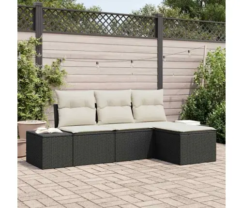 4 Daļu Dārza Dīvānu Komplekts Ar Spilveniem Melnā Poli Rotangpalmas Vidaxl