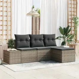 Dārza Dīvānu Komplekts Ar Spilvenu Ar Uzglabāšanu 4 Pcs Pelēka Vidaxl