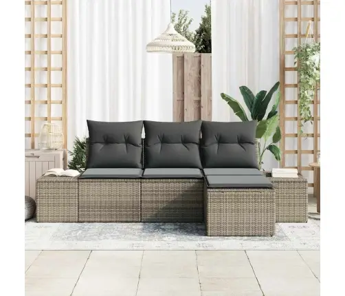 4 Gabalu Dārza Dīvānu Komplekts Ar Spilveniem Pelēkā Poli Rotangpalmas Vidaxl 4 Gabalu Dārza Dīvānu Komplekts Ar Spilveniem Pelēkā Poli Rotangpalmas Vidaxl