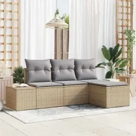 Dārza Dīvānu Komplekts Ar Spilvenu 4 Pcs Bēša Un Gaiši Pelēka Vidaxl