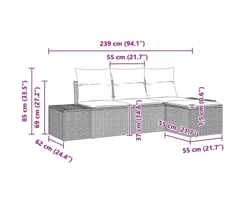 4 Gabalu Dārza Dīvānu Komplekts Ar Spilveniem Bēšā Poli Rotangpalmas Vidaxl