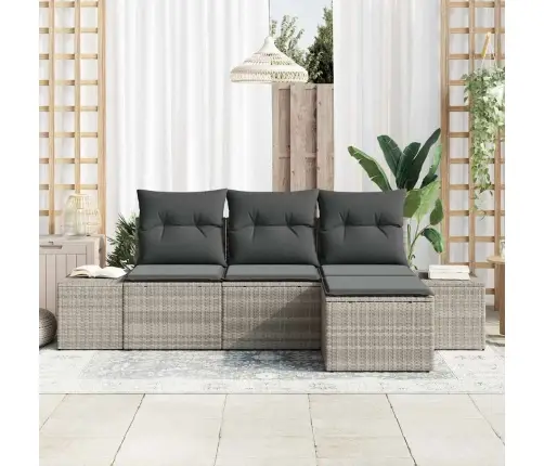4 Daļu Dārza Dīvānu Komplekts Ar Spilveniem Gaiši Pelēka Polietilēna Rotangpalma Vidaxl