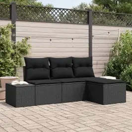 Dārza Dīvānu Komplekts Ar Spilvenu Ar Uzglabāšanu 4 Pcs Melna Vidaxl