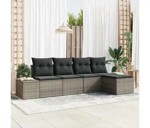 5 Daļu Dārza Dīvānu Komplekts Ar Spilveniem Pelēkā Poli Rotangpalmas Vidaxl