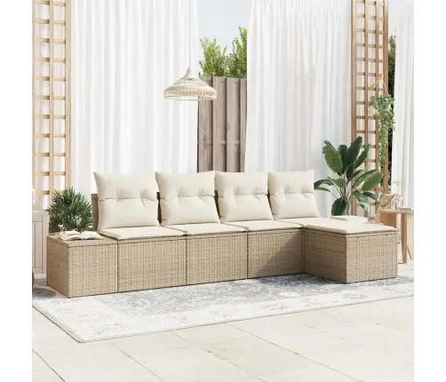 5 Daļu Dārza Dīvānu Komplekts Ar Spilveniem, Bēšs, Polirāts Vidaxl