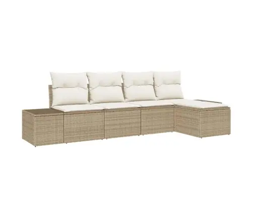 5 Daļu Dārza Dīvānu Komplekts Ar Spilveniem, Bēšs, Polirāts Vidaxl